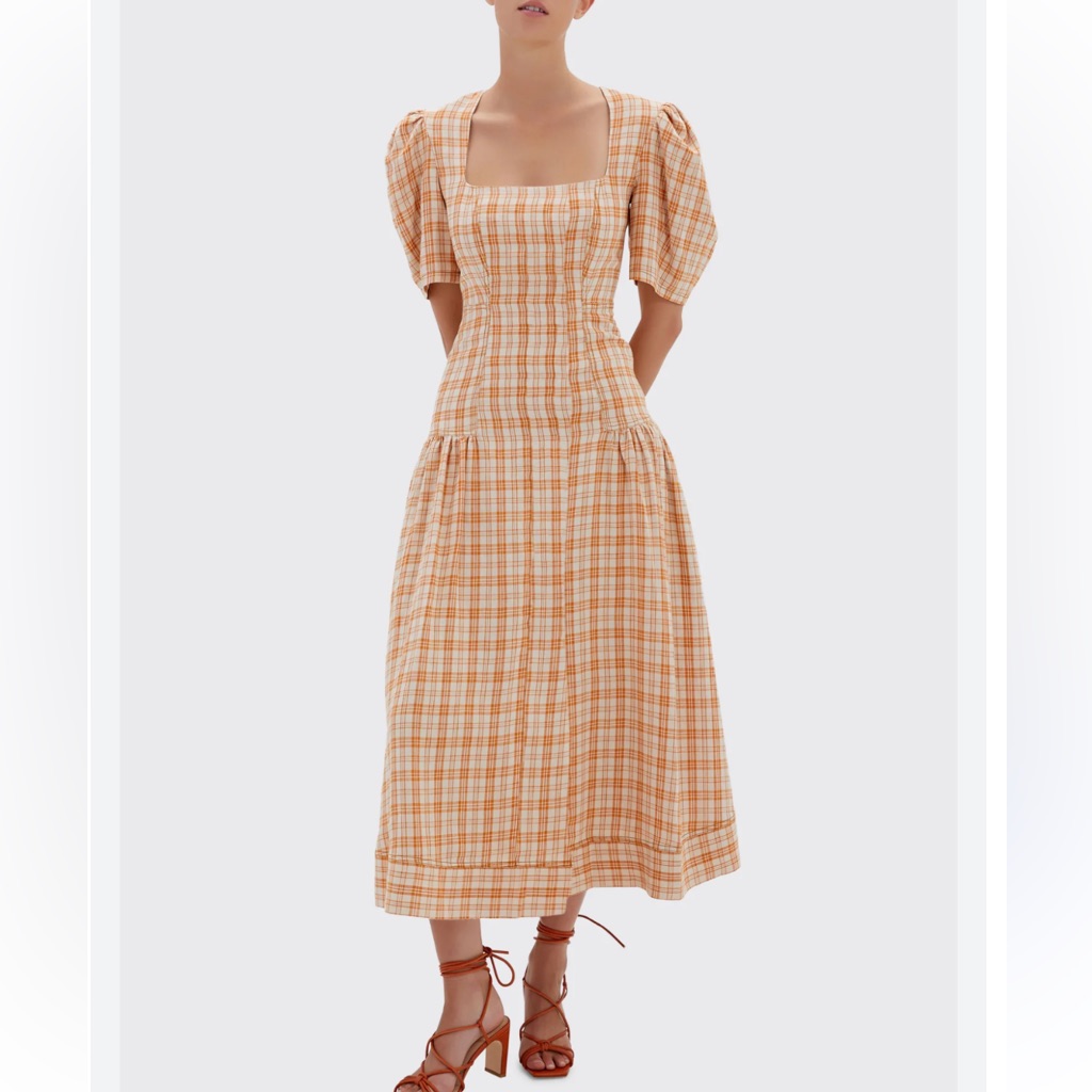 Jonathan Simkhai Greer Puff Sleeve Plaid Midi Dress